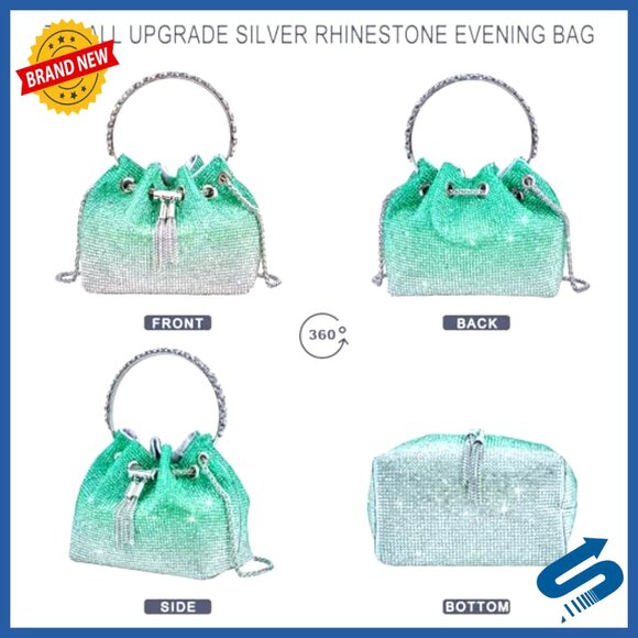 Rhinestone Evening Clutch with Removable Strap, Sparkly Silver Purse for Parties